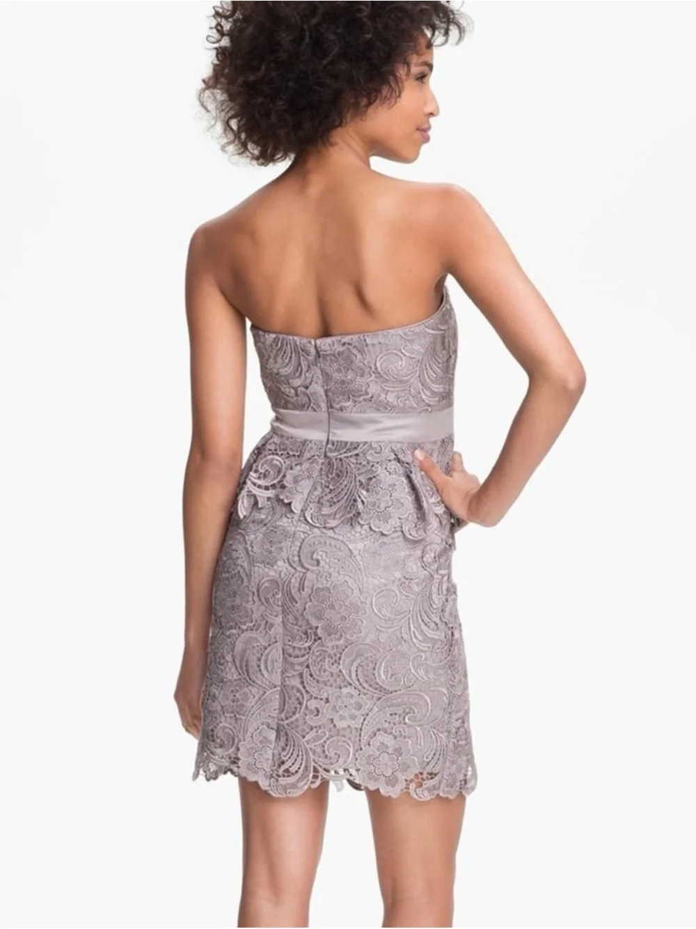 Adrianna Papell โ Guipure Lace Strapless Cocktail Dress in Silver Grey Size 4 - Picture 7 of 13